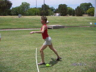 Sally Wright mowing the lawn (zoom)