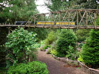 Morris Arboretum -- train on train bridge
