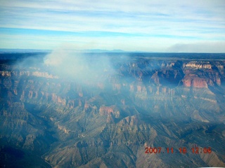 822 6bj. aerial - Grand Canyon - smoke from north rim