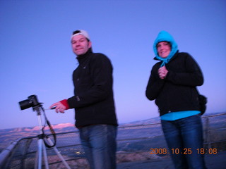 Bryce Canyon - sunset view at Bryce Point - German tourists taking pictures in very low light