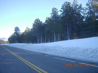 cold snowy road near Flagstaff Airport (FLG)