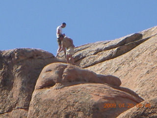 Arches National Park - Devil's Garden hike - two fellows atop Double-O Arch