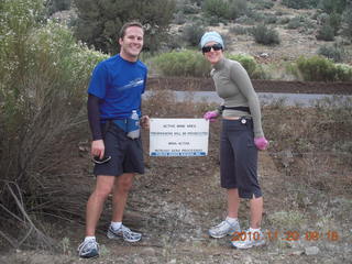 Dave and Elizabeth on Bagdad run - Active Mine Area sign