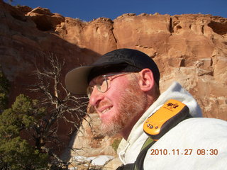 1369 7dt. Moab trip - Canyonlands Lathrop hike - Adam with 'Mr. Spot'