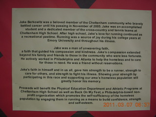 Run for Jake sign at Cheltenham High School