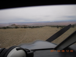 467 7j6. Eagle City airstrip seen through N8377W windshield