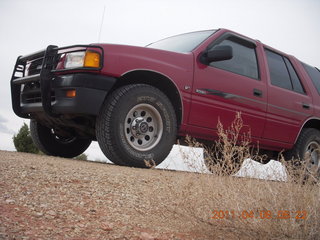 dirt road drive to Anticline Overlook - Rodeo seen from below - looks tough