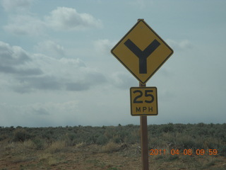 dirt road drive from Anticline Overlook - Y sign