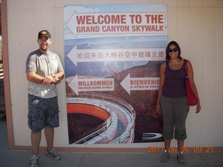 Welcome to the Grand Canyon Skywalk sign with Neil and Kristina