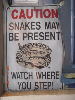 Empire Ranch tour - snake warning sign
