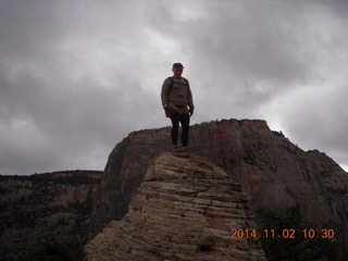 2469 8t2. Zion National Park Angels Landing hike - Adam at the top of a rock pile