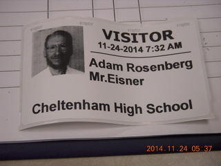Cheltenham High School math visit - visitor pass