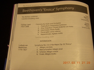 Phoenix Symphony program - Ligeti violin concerto and Beethoven Eroica Symphony #3