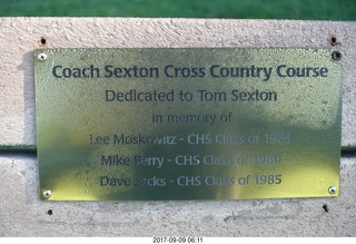 Cheltenham Cross Country CHS-XC - Curtis Arboretum - bench plaque for Tom Sexton - Lee Moskowitz, Mike Berry, Dave Sacks