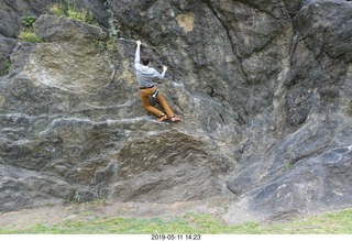 Philadelphia - river walk - Brian climbing a rock