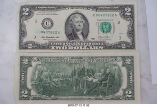 two dollar bills - front and back