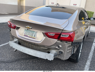 Anthony's damaged car with new tires