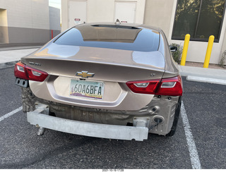 Anthony's damaged car with new tires
