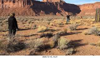 247 a2q. Utah - Happy Canyon airstrip area - Heather watching Tyler taking a picture of a rabbit